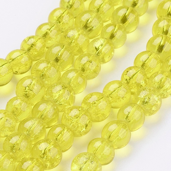 1Strand Yellow Transparent Crackle Glass Round Beads Strands