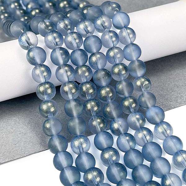 

PandaHall Frosted Transparent Glass Bead Strands, with Gold Powder, Round, Light Steel Blue, 8mm, Hole: 1mm, about 102pcs/strand, 30.71''...