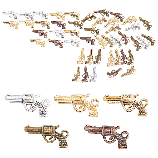 PandaHall SUNNYCLUE 1 Box 50Pcs 5 Colors Gun Charms Alloy Weapon Charm Pistol Revolver Weapon Pendants Craft Supplies for Jewelry Finding...