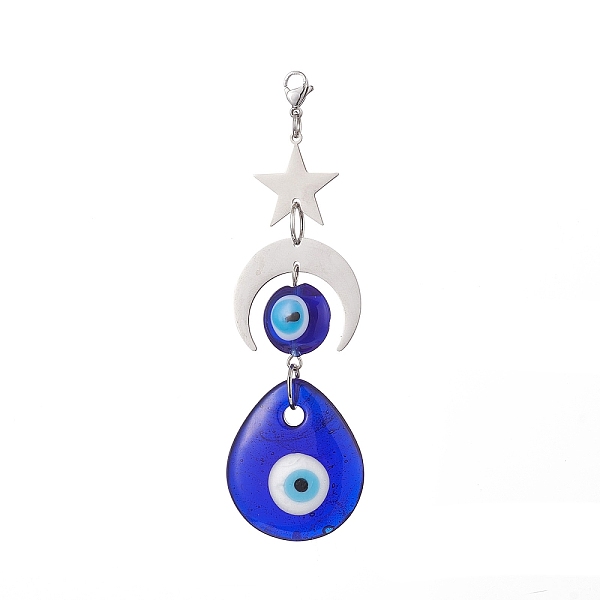 

PandaHall Handmade Evil Eye Lampwork Pendants Decorations, 201 Stainless Steel Moon Star and Lobster Claw Clasps Charms, Teardrop, 100mm...