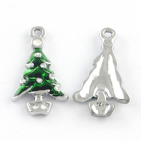 

PandaHall Christmas Theme Alloy Enamel Pendants, Christmas Tree, Platinum, Green, 23x13x2.5mm, Hole: 1.5mm Alloy+Enamel Tree Green
