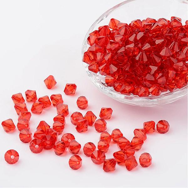 

PandaHall Faceted Bicone Transparent Acrylic Beads, Dyed, Dark Orange, 4mm, Hole: 1mm, about 13000pcs/500g Acrylic Bicone Orange
