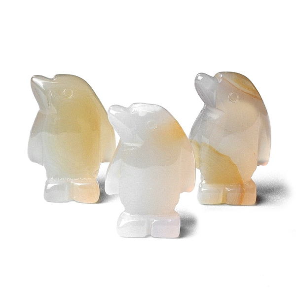 

PandaHall Natural White Jade Carved Healing Penguin Figurines, Reiki Energy Stone Display Decorations, 27x18mm Natural Agate Penguin