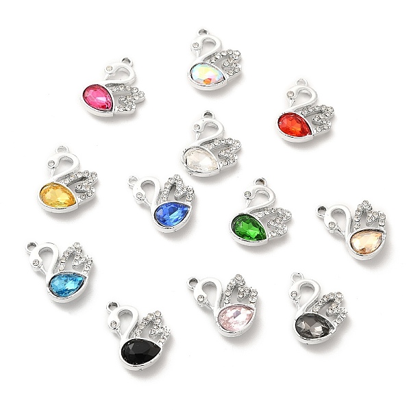 

PandaHall UV Plating Alloy Pendants, with Crystal Rhinestone and Glass, Platinum, Swan Charms, Mixed Color, 19.5x15x5mm, Hole: 1.5mm..., Multicolor