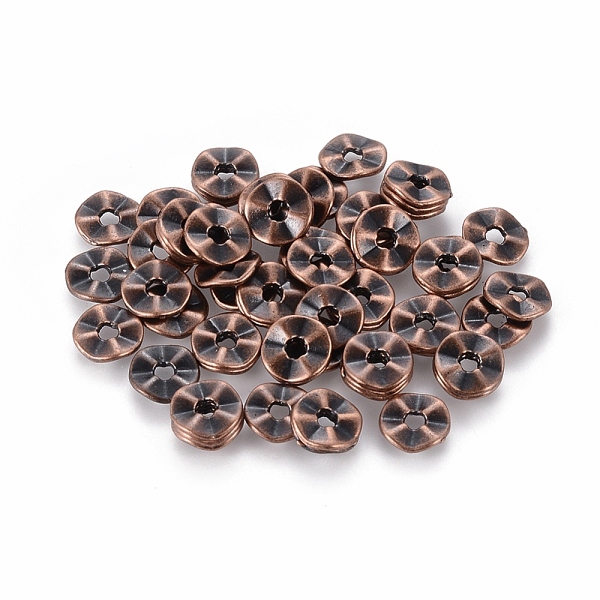

PandaHall Tibetan Style Wavy Spacer Beads, Cadmium Free & Nickel Free & Lead Free, Twist Flat Round, Red Copper, 7x1mm, Hole: 1mm Alloy Flat...