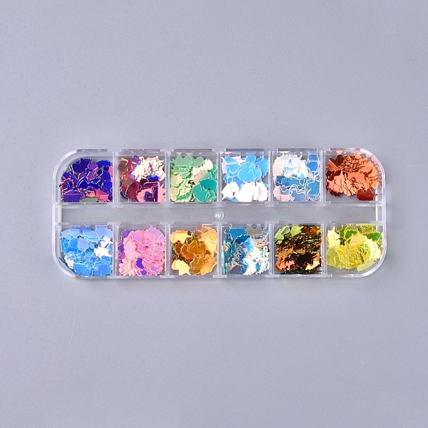 PandaHall 12 Colors Laser Shining Nail Art Glitter, Manicure Sequins, DIY Sparkly Paillette Tips Nail, Packing Box, Mixed Color, 9x6x0.3mm...