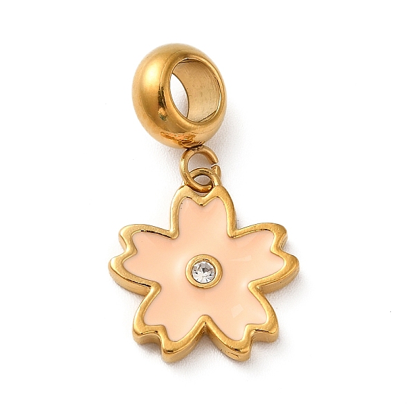 

PandaHall Ion Plating(IP) 304 Stainless Steel Enamel European Dangle Charms, Large Hole Pendants with Crystal Rhinestone, Sakura, Golden..., Orange