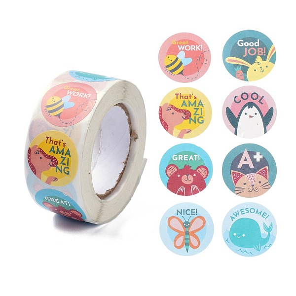 

PandaHall Reward Stickers, Round Animal Encouragement Stickers for Kids , Animal Pattern, 6.5x2.8cm Paper Other Animal Multicolor