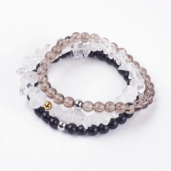 

PandaHall Natural Mixed Gemstone Stretch Bracelets, Smoky Quartz & Obsidian & Quartz Crystal, with 304 Stainless Steel Beads, Cardboard..., Multicolor