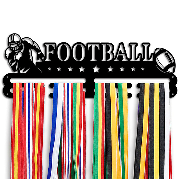 

PandaHall PH Football Theme Medal Display Holder, Wall Mounted Tiered Medal Rack Medal Hanger Holder Personalized Ribbon Display Rack Hooks..., Black