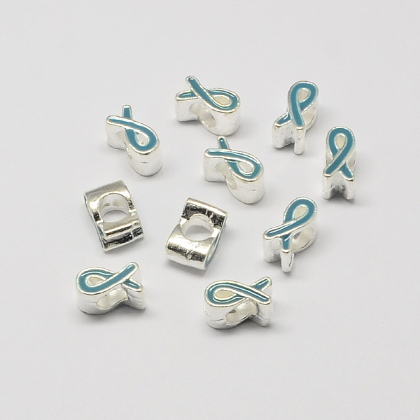 

PandaHall Alloy Enamel Awareness Ribbon Large Hole European Beads, Silver Color Plated, Sky Blue, 11x6x8mm, Hole: 5mm Alloy+Enamel Awareness...
