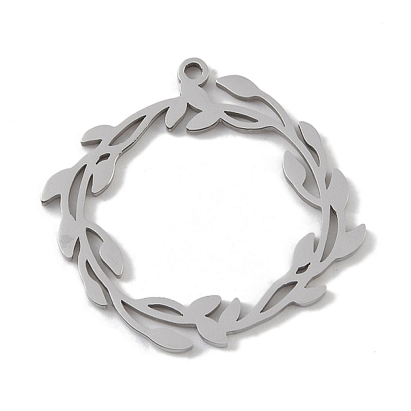 

PandaHall 304 Stainless Steel Pendants, Laser Cut, Ring with Leaf Charm, Stainless Steel Color, 24.5x26.5x1mm, Hole: 1mm 304 Stainless Steel...
