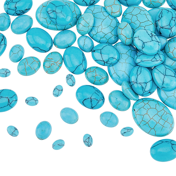 

PandaHall HOBBIESAY 100Pcs 5 Styles Synthetic Turquoise Cabochons, Oval, Dyed, 8~25x6~18x3~6mm, 20pcs/style Synthetic Turquoise Oval