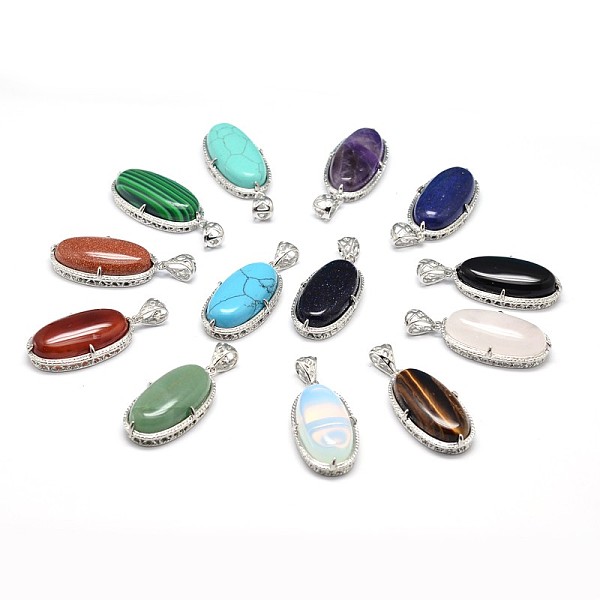

PandaHall Oval Platinum Plated Brass Natural & Synthetic Mixed Stone Pendants, Cadmium Free & Lead Free, 37x19x10mm, Hole: 5x8mm Mixed Stone...