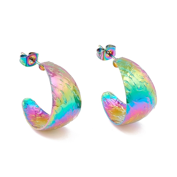 

PandaHall Ion Plating(IP) 304 Stainless Steel Chunky C-shape Stud Earrings, Half Hoop Earrings for Women, Rainbow Color, 22x12mm, Pin: 0.7mm...