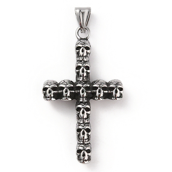 

PandaHall 304 Stainless Steel Pendants, with 201 Stainless Steel Snap on Bails, Halloween Skull Cross Charm, Antique Silver, 55.5x31.5x7.5mm...