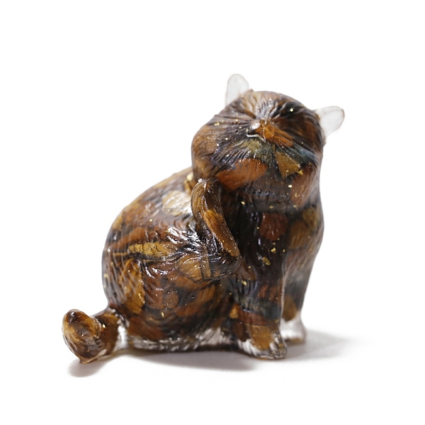 

PandaHall Resin Cat Display Decoration, with Natural Tiger Eye Chips inside Statues for Home Office Decorations, 45x30x35mm Tiger Eye Cat...