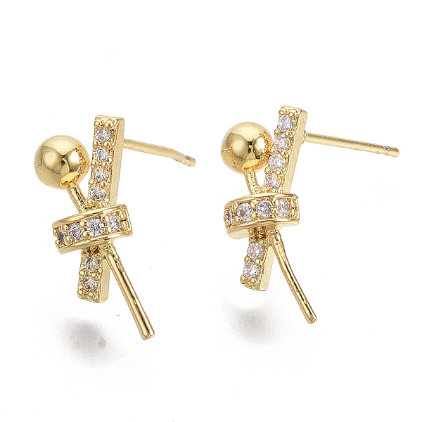 Brass Micro Pave Clear Cubic Zirconia Stud Earring Findings