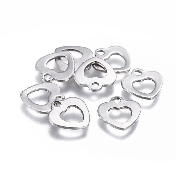

PandaHall 201 Stainless Steel Hollow Charms, Heart, Stainless Steel Color, 10x9.5x0.8mm, Hole: 1.5mm 201 Stainless Steel Heart