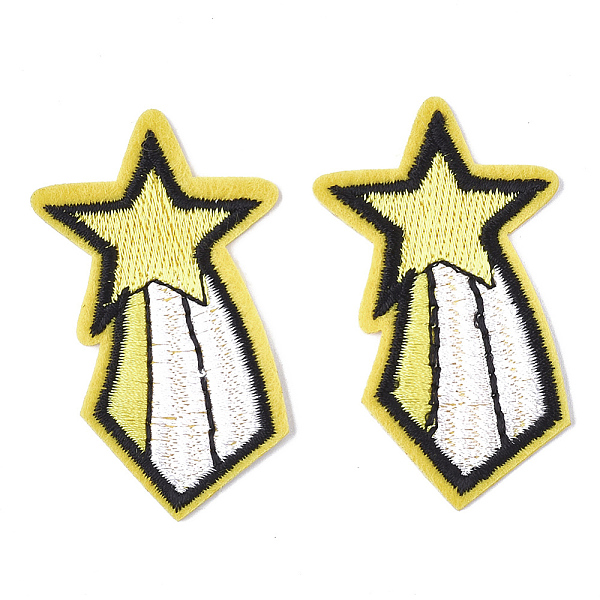 PandaHall Computerized Embroidery Cloth Iron On Patches, Costume Accessories, Appliques, Star, Yellow, 58x34x1.5mm Cloth Star Yellow