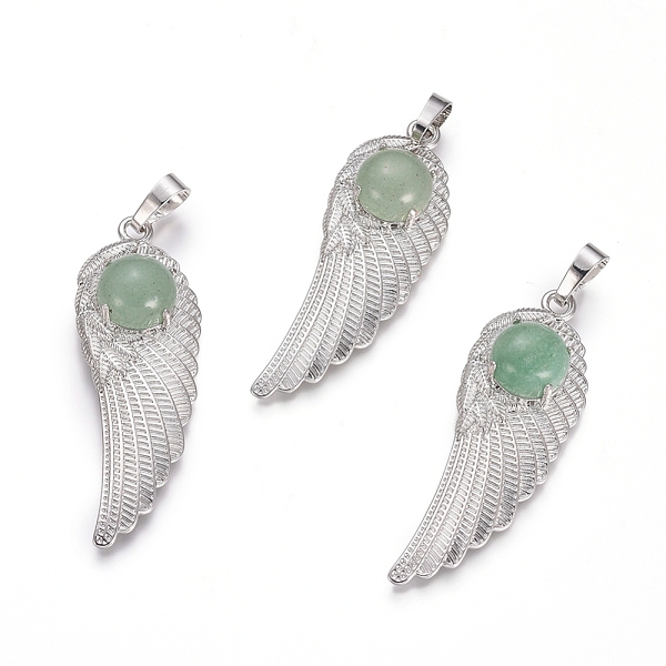 

PandaHall Natural Green Aventurine Pendants, with Platinum Tone Brass Findings, Wing, 47x16x7.5mm, Hole: 7x5mm Green Aventurine Wing