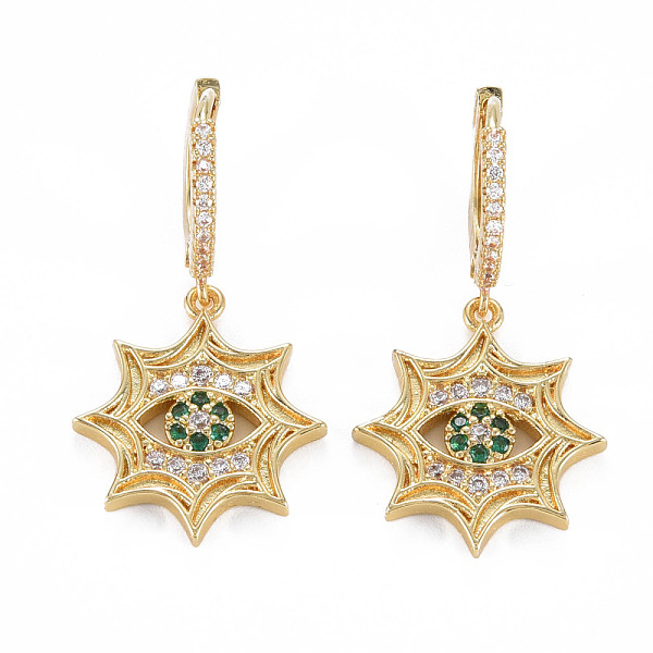 

PandaHall Brass Micro Pave Clear Cubic Zirconia Dangle Hoop Earrings, Nickel Free, Star, Real 16K Gold Plated, 32.5mm, Pin: 1.2x0.7mm Cubic...