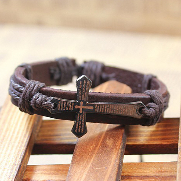 Verstellbare Kreuz Mit Wort Eisen Geflochtenen Lederband Armbänder