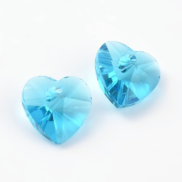 

PandaHall Romantic Valentines Ideas Glass Charms, Faceted Heart Charm, Deep Sky Blue, 10x10x5mm, Hole: 1mm Glass Heart Blue