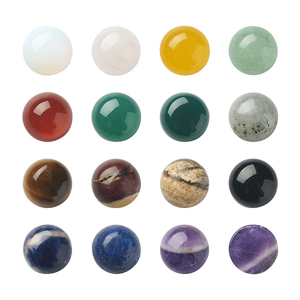

PandaHall Fashewelry 30Pcs 15 Style Natural & Synthetic Gemstone Cabochons, Half Round, 10x4~5mm, 2pcs/style Mixed Stone Half Round