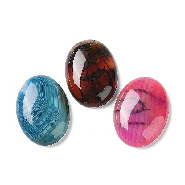 

PandaHall Natural Striped Agate/Banded Agate Cabochons, Dyed & Heated, Oval, Mixed Color, 35x25x6~7mm Banded Agate Oval Multicolor
