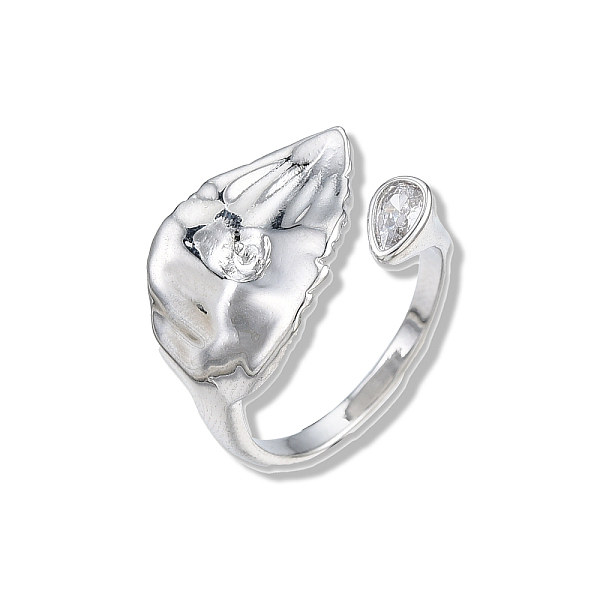 

PandaHall Brass Pave Clear Cubic Zirconia Finger Ring Settings, For Half-drilled Beads, Nickel Free, Leaf, Platinum, US Size 5(15.7mm), pin...