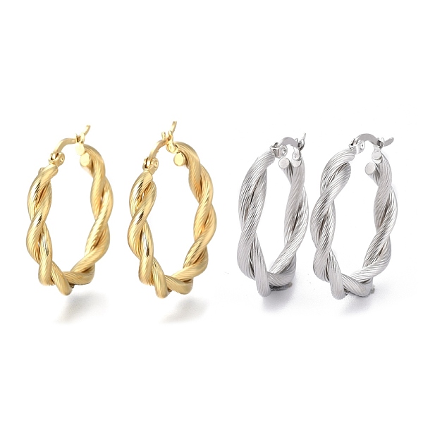 

PandaHall 304 Stainless Steel Hoop Earring, Hypoallergenic Earrings, with Ear Nut, Textured, Twisted Ring Shape, Mixed Color, 30x5mm, Pin...