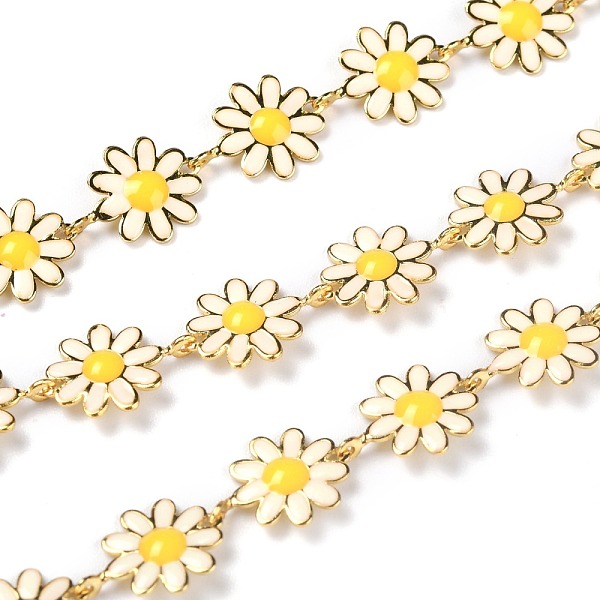 

PandaHall Golden Brass Enamel Link Chain, Long-Lasting Plated, with Spool, Unwelded, Daisy, Beige, 13.5x10x1.5mm, 32.8 Feet(10m)/roll..., Yellow