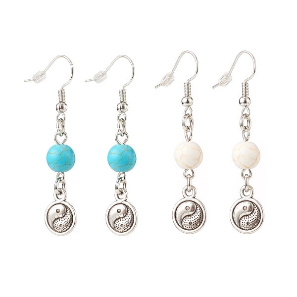 

PandaHall 2Pair 2 Style Synthetic Turquoise & Howlite with Yin Yang Long Dangle Earrings, Brass Jewelry for Women, 49~50mm, Pin: 0.7mm, 1...