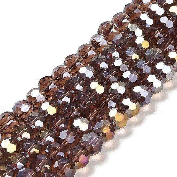 

PandaHall Transparent Glass Beads, 32 Facets, AB Color Plated, Round, Sienna, 8x7~7.5mm, Hole: 1.5mm, about 66pcs/strand, 18.82''~19.06''..., Brown