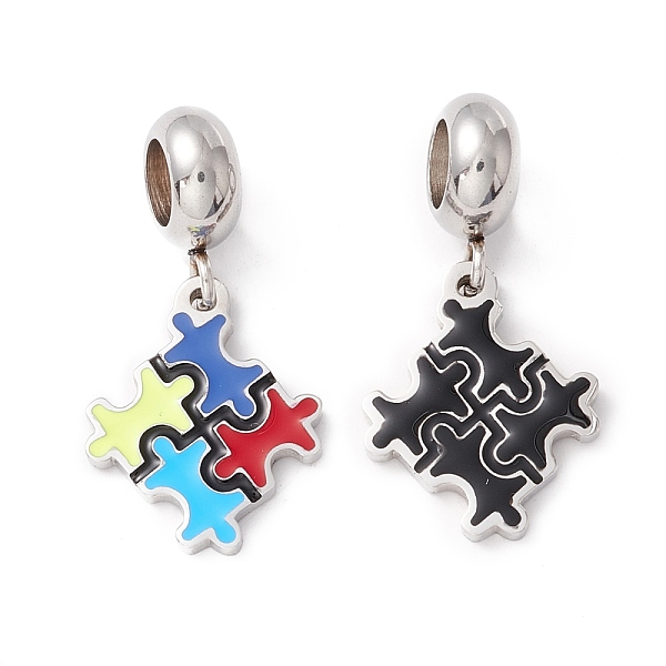 

PandaHall 304 Stainless Steel European Dangle Charms, Large Hole Pendants, with Enamel, Stainless Steel Color, Puzzle, Mixed Color, 25mm..., Multicolor