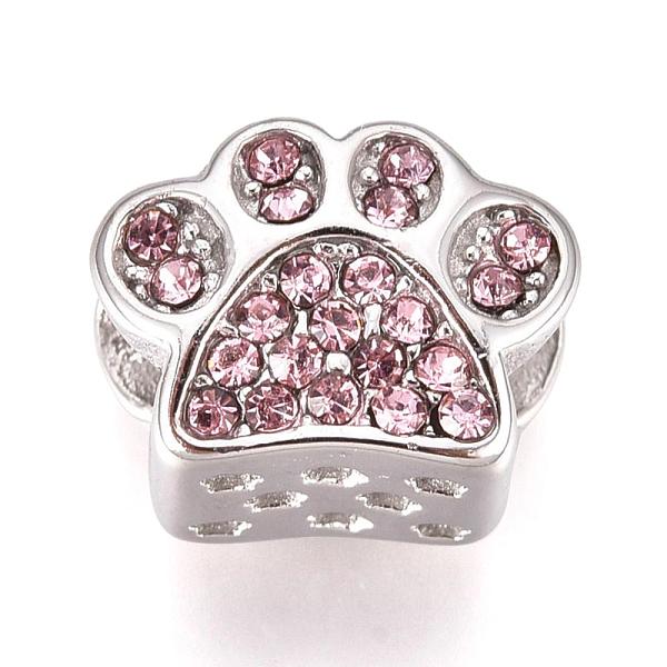 

PandaHall 304 Stainless Steel European Beads, Large Hole Beads, with Rhinestone, Footprint, Stainless Steel Color, Light Rose, 9x11x7.5mm..., Pink