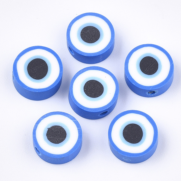 

PandaHall Handmade Polymer Clay Beads, Flat Round with Eye, Royal Blue, 10.5x4~4.5mm, Hole: 1.4~1.6mm Polymer Clay Flat Round Blue