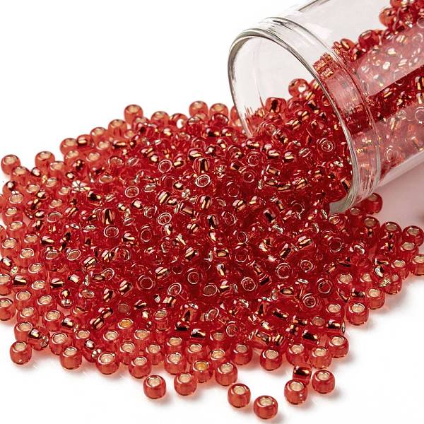 

PandaHall TOHO Round Seed Beads, Japanese Seed Beads, (25) Silver Lined Light Siam Ruby, 8/0, 3mm, Hole: 1mm, about 10000pcs/pound Glass Red