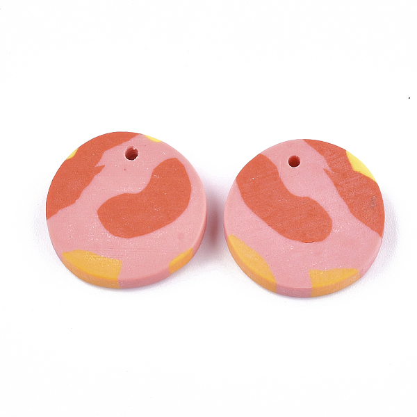 

PandaHall Handmade Polymer Clay Pendants, Flat Round, Colorful, 19~20x3~4mm, Hole: 1.5mm Polymer Clay Flat Round