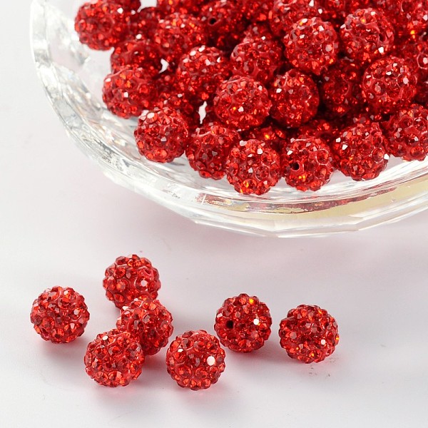 

PandaHall Pave Disco Ball Beads, Polymer Clay Rhinestone Beads, Grade A, Round, Light Siam, PP12(1.8~1.9mm), 8mm, Hole: 1mm Polymer..., Red