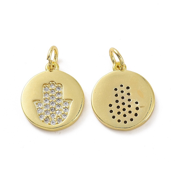 

PandaHall Brass Micro Pave Clear Cubic Zirconia Pendants, with Jump Ring, Flat Round with Hamsa Hand/Hand of Fatima/Hand of Miriam Charms...