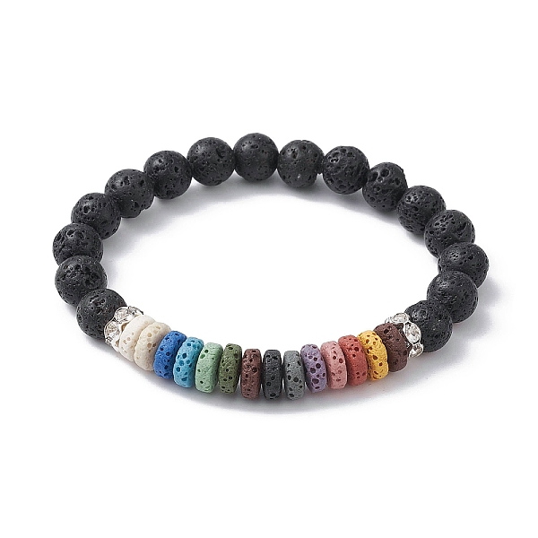 

PandaHall Dyed Colorful Natural Lava Rock Beaded Stretch Bracelets, Silver, Inner Diameter: 2-3/8 inch(6cm) Lava Rock