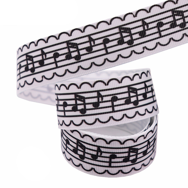 PandaHall Printed Polyester Grosgrain Ribbons, Musical Note, Black, 1 inch(25mm), 10 yards/roll Polyester Black