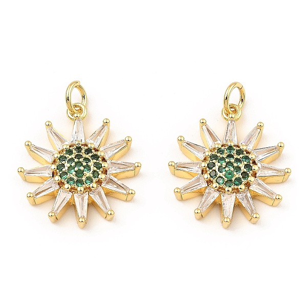 

PandaHall Rack Plating Brass Micro Pave Clear Cubic Zirconia Pendants, Real 16K Gold Plated, Sun, Green, 20x18x3.5mm Brass+Cubic Zirconia...