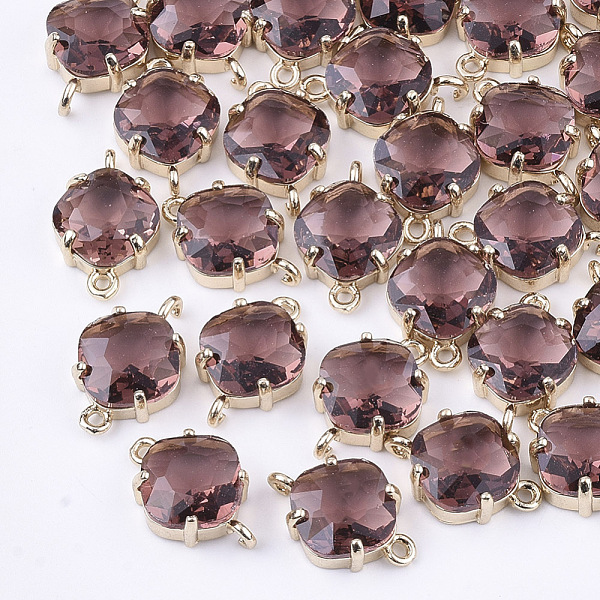 

PandaHall Transparent Glass Links connectors, with Brass Findings, Faceted, Rhombus, Light Gold, Indian Red, 16.5x11x6mm, Hole: 1.2mm, Side...