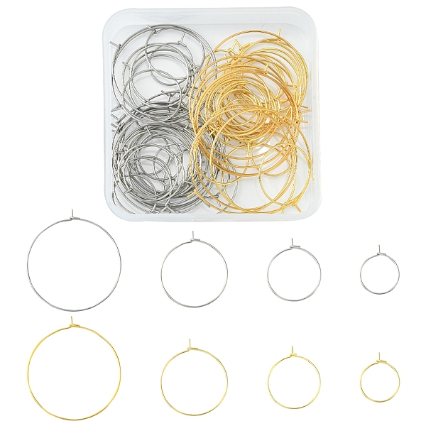 

PandaHall 64Pcs 8 Style 316 Surgical Stainless Steel Hoop Earring Findings, Wine Glass Charms Rings, Golden & Stainless Steel Color...