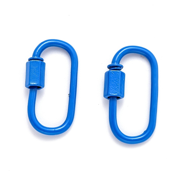 

PandaHall Spray Painted Brass Screw Carabiner Lock Clasps, for Necklaces Making, Oval, Blue, 26x13x2mm Brass Oval Blue