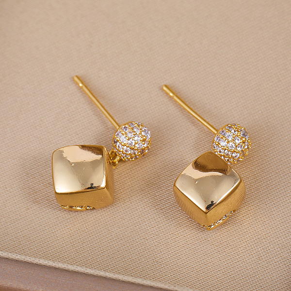 Elegant Brass Pave Clear Cubic Zirconia Stud Earrings