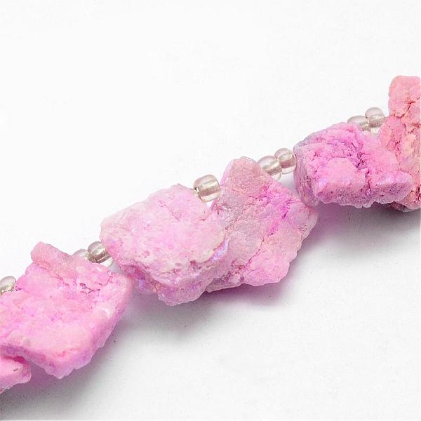 

PandaHall Electroplated Natural Agate Bead Strands, Druzy Agate, Nuggets, Dyed, Pink, 22~37x14~17x17~21mm, Hole: 1.5mm, about 8pcs/strand, 5...
